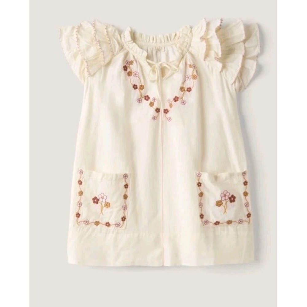 Lali Kids Linnea Dress Girls Size 2 Embroidered Ruffles Linen Cotton Pockets